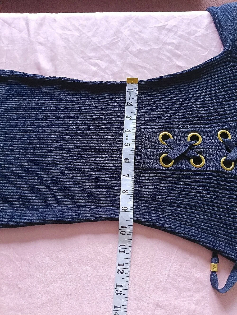 Michael Kors Ribbed Lace-Up Long Sleeve Dress Navy Size XS